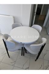 Badem Masa Sandalye Takımı, Yuvarlak Masa Takımı, Teddy Kumaş, 4 Kişilik, İskandinav, 90x90