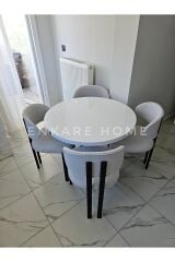 Badem Masa Sandalye Takımı, Yuvarlak Masa Takımı, Teddy Kumaş, 4 Kişilik, İskandinav, 90x90