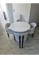 Badem Masa Sandalye Takımı, Yuvarlak Masa Takımı, Teddy Kumaş, 4 Kişilik, İskandinav, 90x90