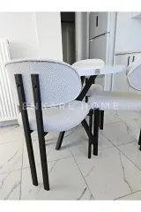 Badem Masa Sandalye Takımı, Yuvarlak Masa Takımı, Teddy Kumaş, 4 Kişilik, İskandinav, 90x90