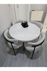 Elisa Masa Sandalye Takımı, Mutfak Masası, Teddy Kumaş, Mdf Masa, 90x90