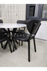 Papatya Masa Sandalye Takımı, Mdf Masa, Siyah Deri Sandalye, Metal Ayak, Temizliği kolay