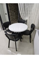 Papatya Masa Sandalye Takımı, Mdf Masa, Siyah Deri Sandalye, Metal Ayak, Temizliği kolay
