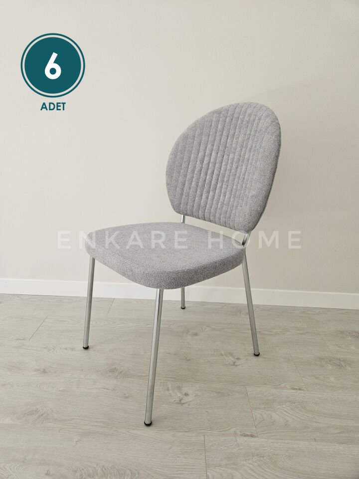 Midye Sandalye 6 Adet | Salon ve Mutfak Sandalyesi - Silinebilir Bukle Kumaş