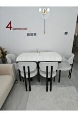 X Ayaklı Beyaz Masa Teddy Badem Sandalye Takımı, Mdf Açılabilir Mutfak Masası, 80x130-190