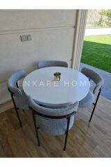 Elisa Masa Sandalye Takımı, Mutfak Masası, 4 Kişilik, Yuvarlak Mdf Masa, 90x90