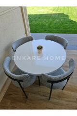Elisa Masa Sandalye Takımı, Mutfak Masası, 4 Kişilik, Yuvarlak Mdf Masa, 90x90