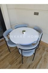 Elisa Masa Sandalye Takımı, Mutfak Masası, 4 Kişilik, Yuvarlak Mdf Masa, 90x90