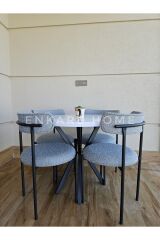 Elisa Masa Sandalye Takımı, Mutfak Masası, 4 Kişilik, Yuvarlak Mdf Masa, 90x90