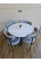 Elisa Masa Sandalye Takımı, Mutfak Masası, 4 Kişilik, Yuvarlak Mdf Masa, 90x90