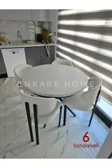 Oliva Masa Badem Sandalye Takımı - Açılabilir Yuvarlak Mdf Masa + 6 Sandalye | Mutfak 100x100