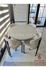 Oliva Masa Badem Sandalye Takımı - Açılabilir Yuvarlak Mdf Masa + 6 Sandalye | Mutfak 100x100