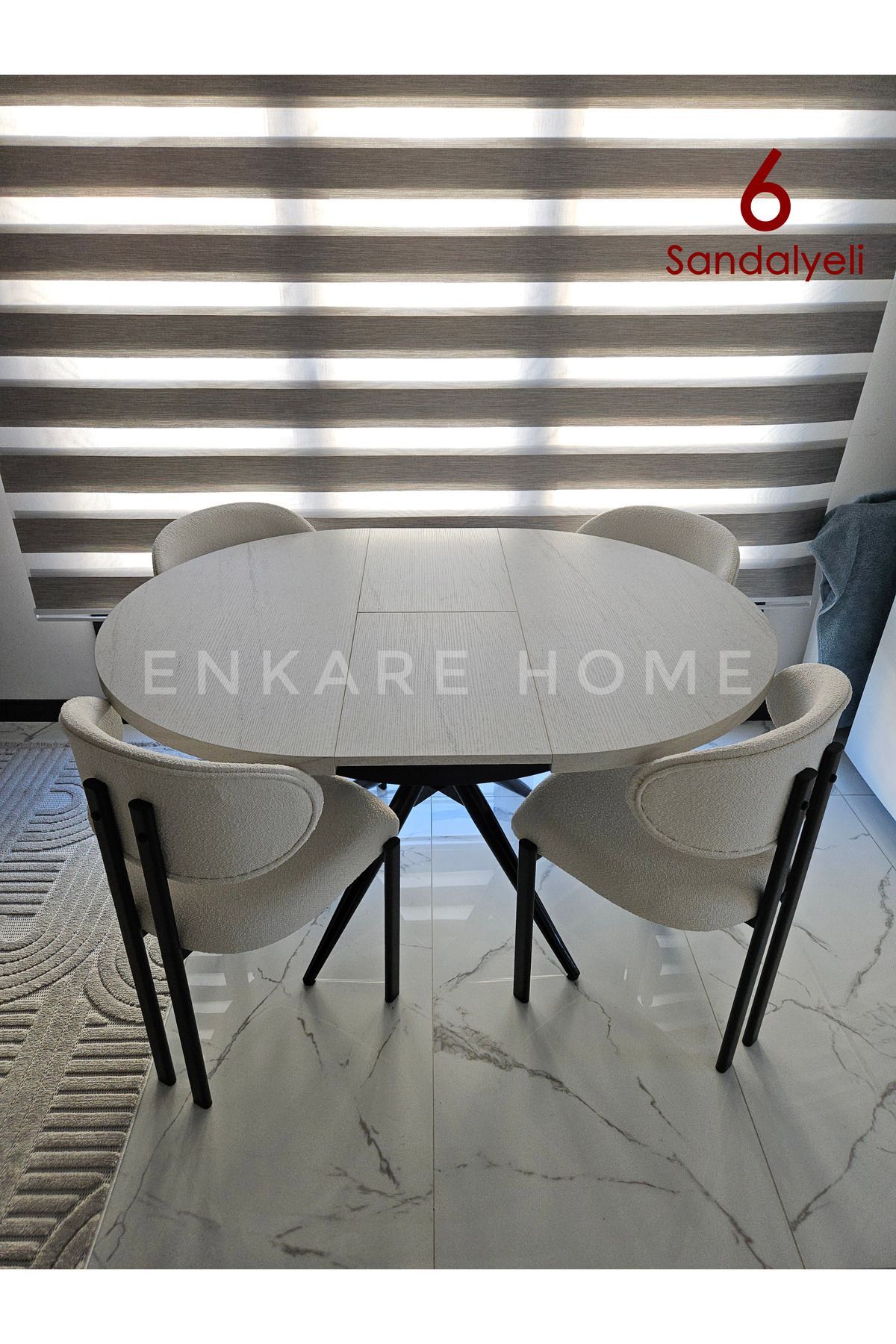 Oliva Masa Badem Sandalye Takımı - Açılabilir Yuvarlak Mdf Masa + 6 Sandalye | Mutfak 100x100