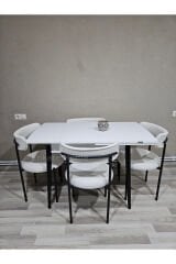 Beyaz Küçük Mdf Masa, Elisa Sandalye Takımı, Açılabilir Masa, 4 Kişilik Yemek Masası, 68x90