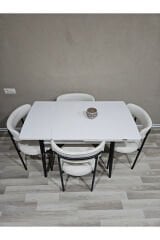 Beyaz Küçük Mdf Masa, Elisa Sandalye Takımı, Açılabilir Masa, 4 Kişilik Yemek Masası, 68x90
