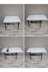 Beyaz Küçük Mdf Masa, Elisa Sandalye Takımı, Açılabilir Masa, 4 Kişilik Yemek Masası, 68x90
