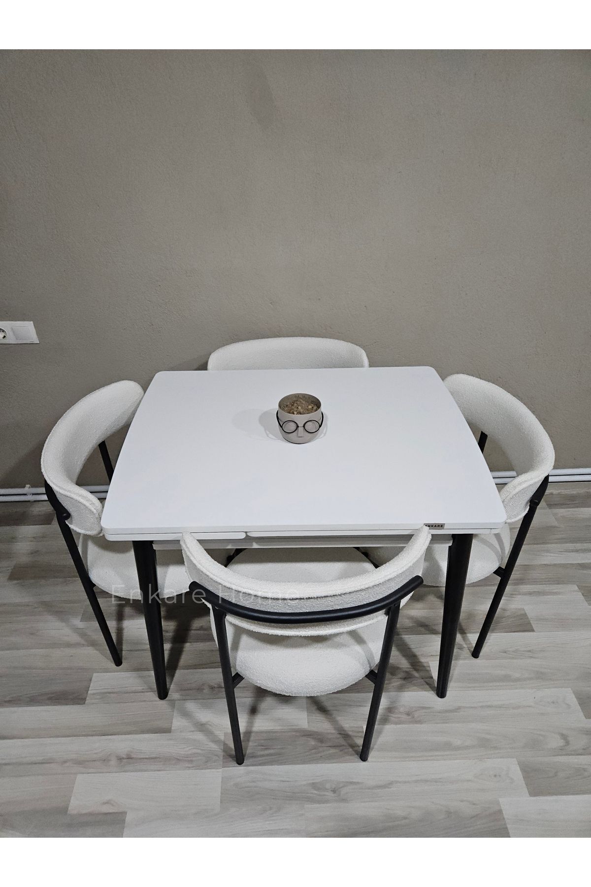 Beyaz Küçük Mdf Masa, Elisa Sandalye Takımı, Açılabilir Masa, 4 Kişilik Yemek Masası, 68x90
