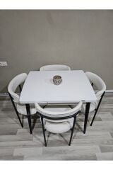 Beyaz Küçük Mdf Masa, Elisa Sandalye Takımı, Açılabilir Masa, 4 Kişilik Yemek Masası, 68x90