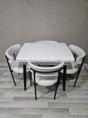 Beyaz Küçük Mdf Masa, Elisa Sandalye Takımı, Açılabilir Masa, 4 Kişilik Yemek Masası, 68x90