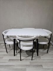 Beyaz Küçük Mdf Masa, Elisa Sandalye Takımı, Açılabilir Masa, 4 Kişilik Yemek Masası, 68x90