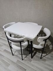 Beyaz Küçük Mdf Masa, Elisa Sandalye Takımı, Açılabilir Masa, 4 Kişilik Yemek Masası, 68x90
