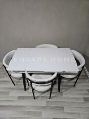 Beyaz Küçük Mdf Masa, Elisa Sandalye Takımı, Açılabilir Masa, 4 Kişilik Yemek Masası, 68x90