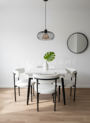 Beyaz Küçük Mdf Masa, Elisa Sandalye Takımı, Açılabilir Masa, 4 Kişilik Yemek Masası, 68x90