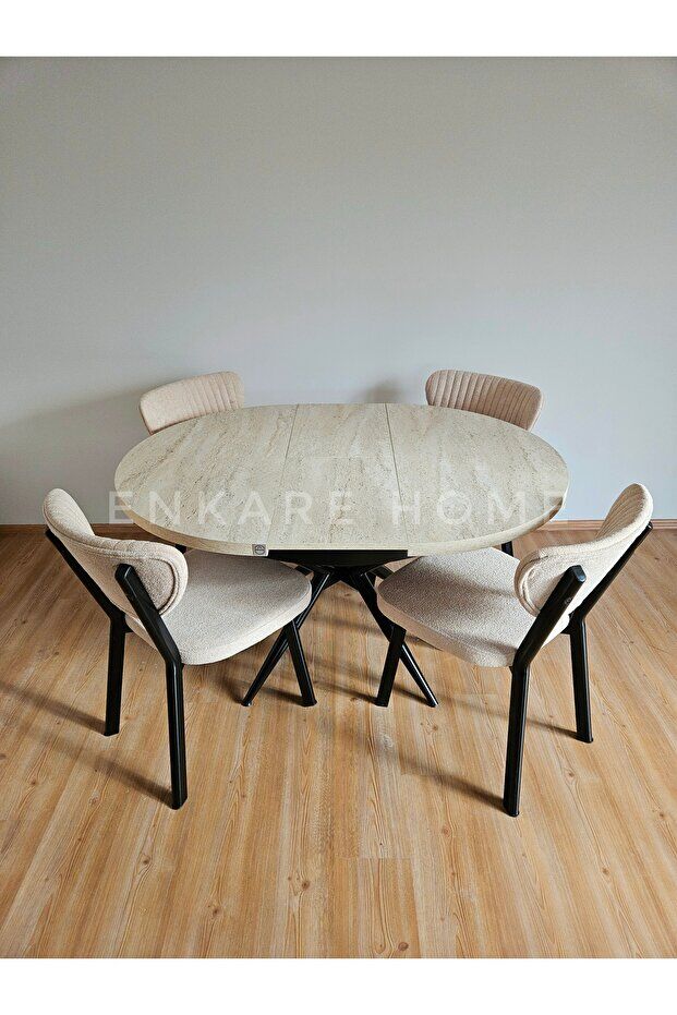 Oliva Masa Papatya Sandalye, Yuvarlak Açılabilir Mdf Masa, Mutfak, Salon Masası | 100x100