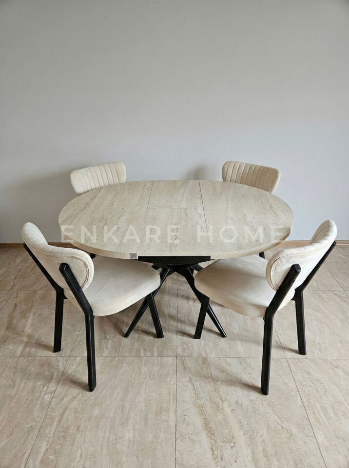 Oliva Masa Papatya Sandalye, Yuvarlak Açılabilir Mdf Masa, Mutfak, Salon Masası | 100x100