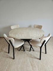 Oliva Masa Papatya Sandalye, Yuvarlak Açılabilir Mdf Masa, Mutfak, Salon Masası | 100x100