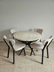 Oliva Masa Papatya Sandalye, Yuvarlak Açılabilir Mdf Masa, Mutfak, Salon Masası | 100x100