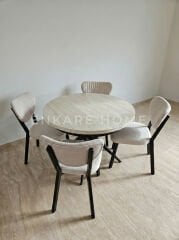 Oliva Masa Papatya Sandalye, Yuvarlak Açılabilir Mdf Masa, Mutfak, Salon Masası | 100x100