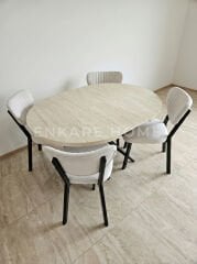 Oliva Masa Papatya Sandalye, Yuvarlak Açılabilir Mdf Masa, Mutfak, Salon Masası | 100x100