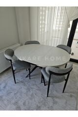 Oliva Masa Polo Sandalye Takımı | Açılabilir Yuvarlak Mdf Masa + 4 Adet Sandalye | 100x100