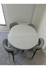 Oliva Masa Polo Sandalye Takımı | Açılabilir Yuvarlak Mdf Masa + 4 Adet Sandalye | 100x100