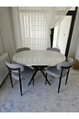 Oliva Masa Polo Sandalye Takımı | Açılabilir Yuvarlak Mdf Masa + 4 Adet Sandalye | 100x100