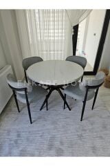 Oliva Masa Polo Sandalye Takımı | Açılabilir Yuvarlak Mdf Masa + 4 Adet Sandalye | 100x100