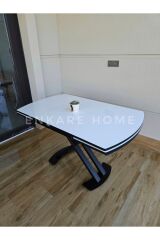 X Ayaklı Beyaz Masa, Mdf Açılabilir Salon ve Mutfak Masası 80x130-190