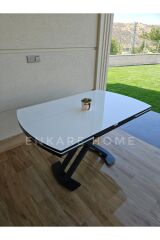 X Ayaklı Beyaz Masa, Mdf Açılabilir Salon ve Mutfak Masası 80x130-190