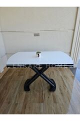 X Ayaklı Beyaz Masa, Mdf Açılabilir Salon ve Mutfak Masası 80x130-190