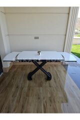 X Ayaklı Beyaz Masa, Mdf Açılabilir Salon ve Mutfak Masası 80x130-190