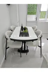 X Ayaklı Gloss Masa & Sera Sandalye Takımı | Açılır Mdf Masa + 4 Sandalye | 80x130-190 |Mutfak Salon