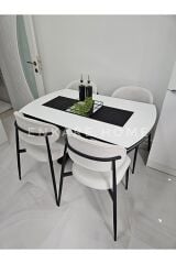 X Ayaklı Gloss Masa & Sera Sandalye Takımı | Açılır Mdf Masa + 4 Sandalye | 80x130-190 |Mutfak Salon