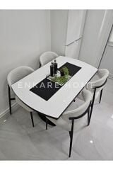 X Ayaklı Gloss Masa & Sera Sandalye Takımı | Açılır Mdf Masa + 4 Sandalye | 80x130-190 |Mutfak Salon
