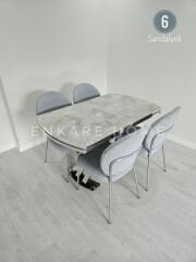 X Ayaklı Gloss Masa & Midye Sandalye | 6 Sandalye 1 Masa | Mutfak&Salon | 80x130-190 cm