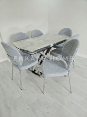 X Ayaklı Gloss Masa & Midye Sandalye | 6 Sandalye 1 Masa | Mutfak&Salon | 80x130-190 cm