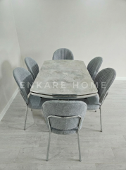 X Ayaklı Gloss Masa & Midye Sandalye | 6 Kişilik Masa Takımı | Mutfak&Salon | 80x130-190 cm