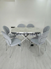X Ayaklı Gloss Masa & Midye Sandalye | 6 Sandalye 1 Masa | Mutfak&Salon | 80x130-190 cm