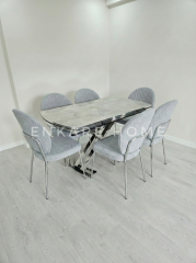 X Ayaklı Gloss Masa & Midye Sandalye | 6 Kişilik Masa Takımı | Mutfak&Salon | 80x130-190 cm