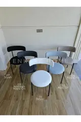 Enkare Elisa Yuvarlak Masa Sandalye Takımı, 4 Kişilik Mdf Yuvarlak Beyaz Mutfak Masası, 4 Adet Gri Sandalye 90*90